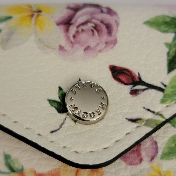 Steve Madden Floral Mini Wallet Keychain Card Holder – Snap Closure, Cream Multi - Picture 2 of 5